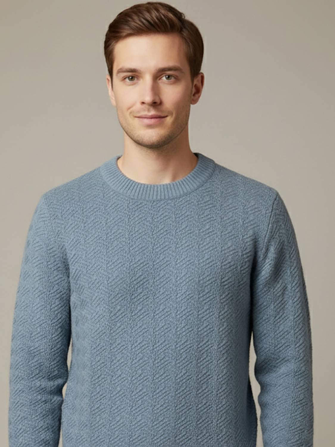 AIN6 Self Design Round Neck Casual Men Blue Sweater