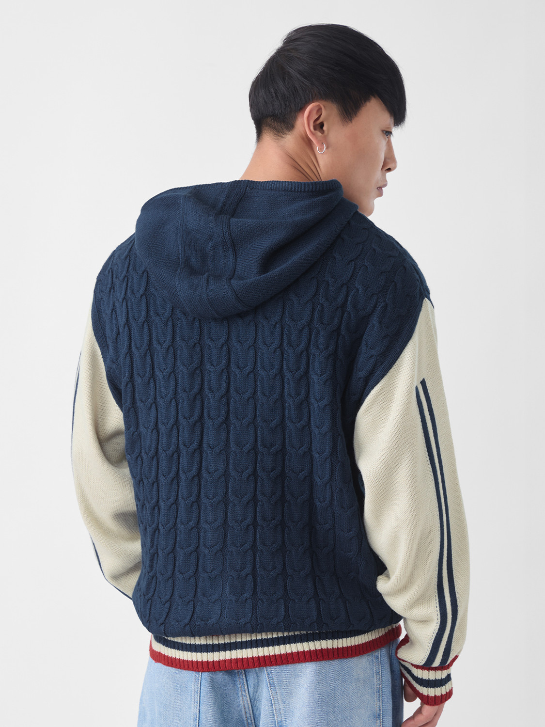 Image of The Souled Store Embroidered Hooded Neck Casual Men Dark Blue Sweater