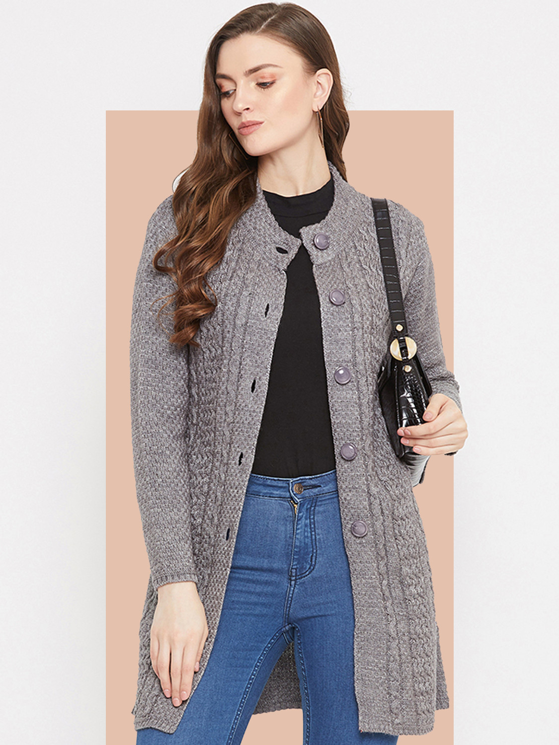 Image of Zigo Women Self Design Round Neck Grey Sweater