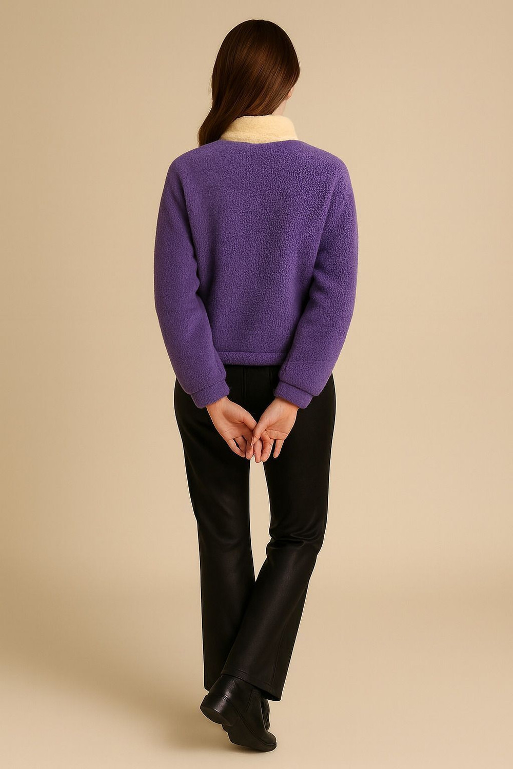 Image of THE DRY STATE Self Design High Neck Casual Women Purple, Beige Sweater