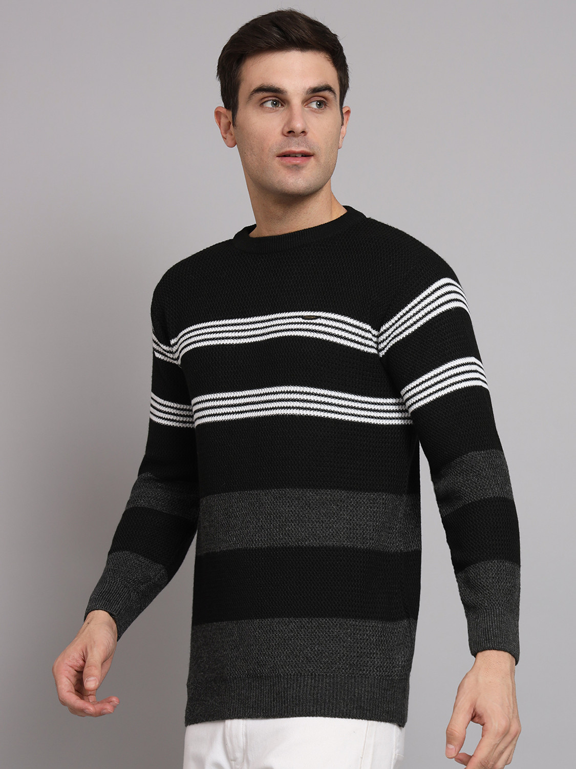 Image of eWools Striped, Colorblock Round Neck Casual Men Multicolor Sweater