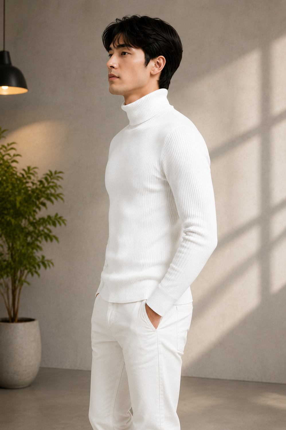 Image of Alltribe Men Self Design High Neck White Sweater