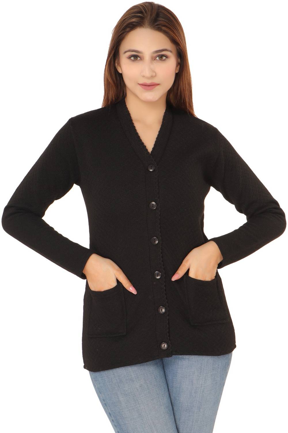 aarbee Solid V Neck Casual Women Black Sweater