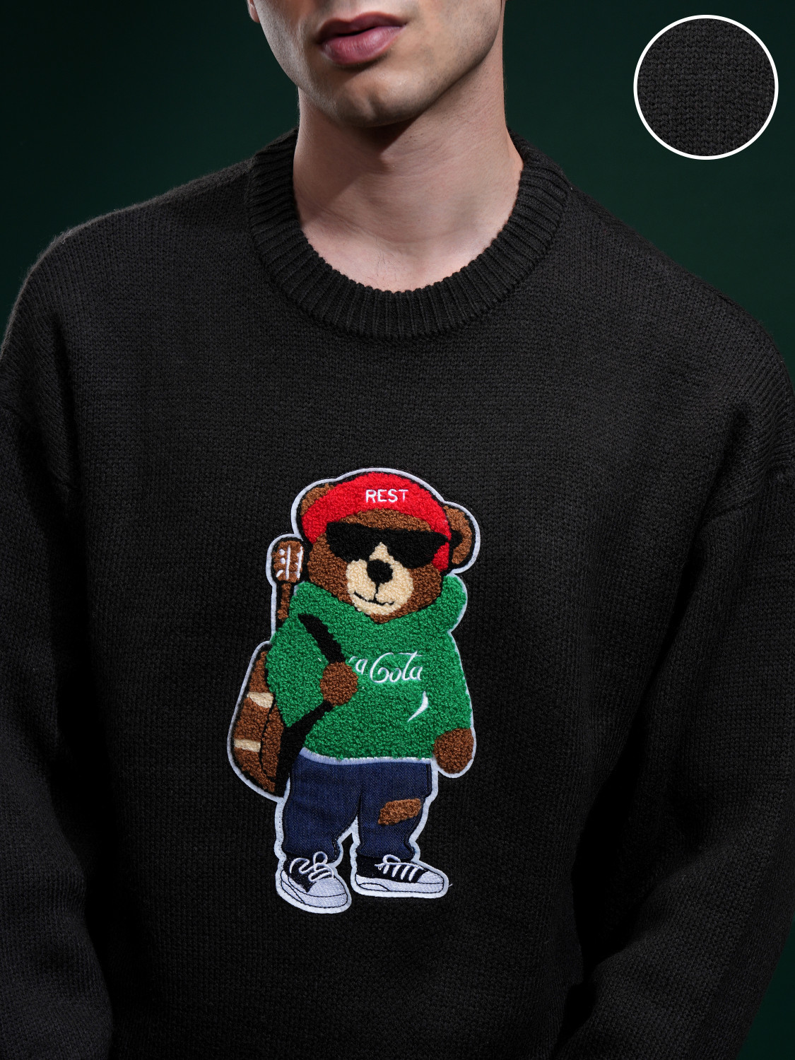 Image of HIGHLANDER Self Design Round Neck Casual Men Black Sweater