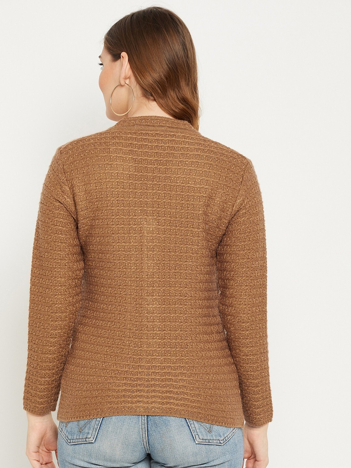 Image of Zigo Self Design V Neck Casual Women Brown Sweater