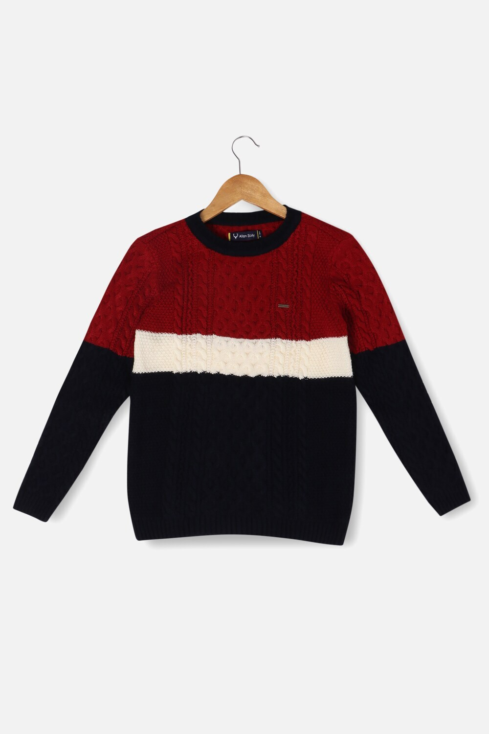 Image of Allen Solly Colorblock Crew Neck Casual Boys Black Sweater