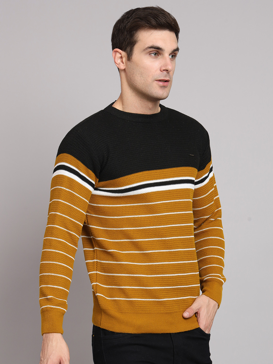 Image of eWools Striped Round Neck Casual Men Multicolor Sweater