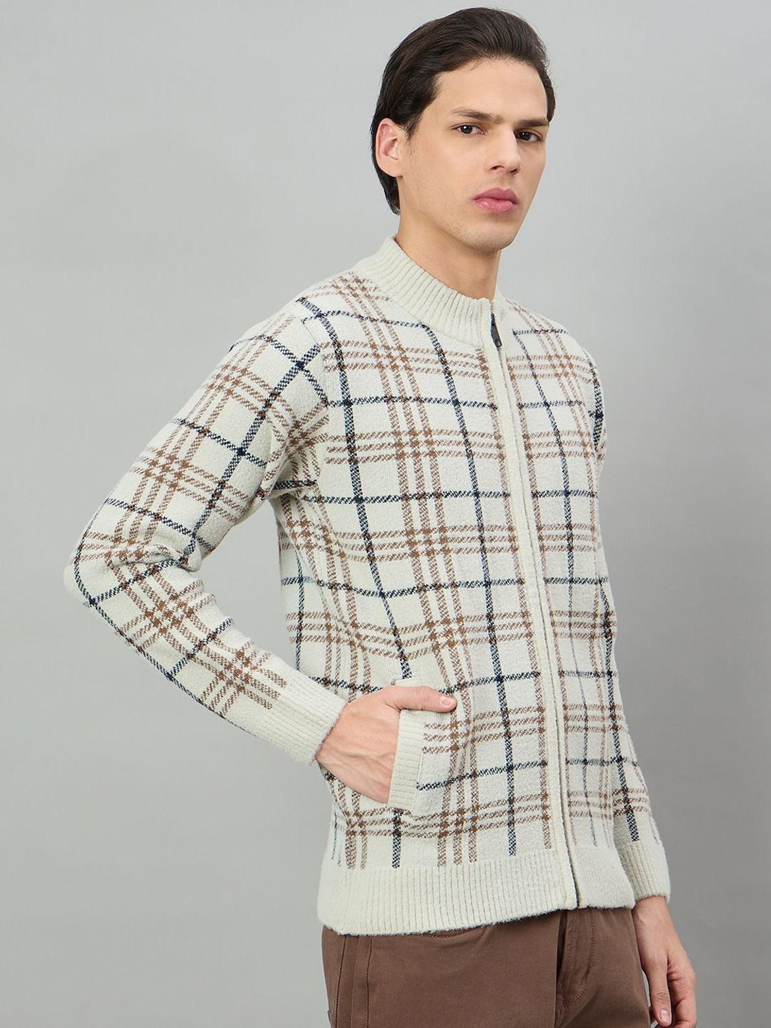 Image of DUKE Men Checkered Round Neck Multicolor Sweater