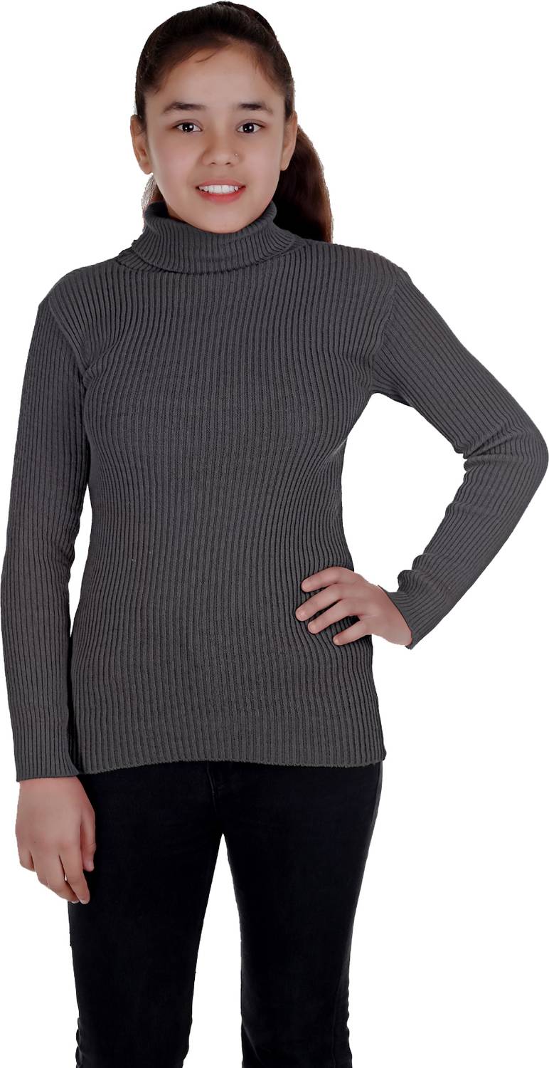 adibaba Solid Turtle Neck Casual Boys & Girls Reversible Grey Sweater