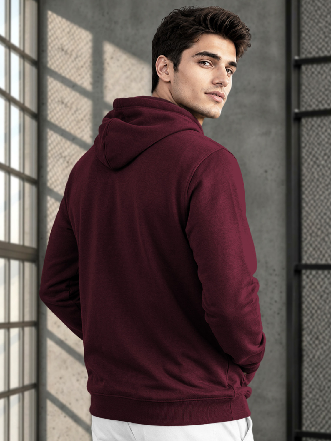 Image of TRIPR Men Solid Hooded Neck Maroon Sweater