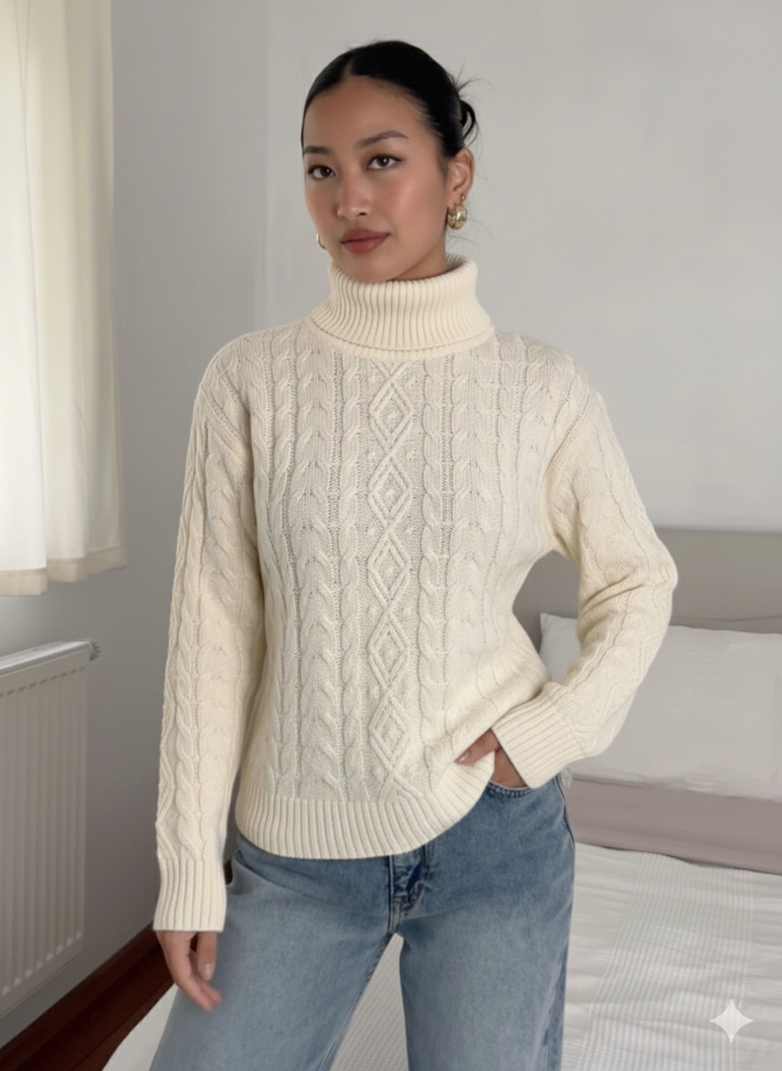 dadu dayal Self Design High Neck Party Women White Sweater