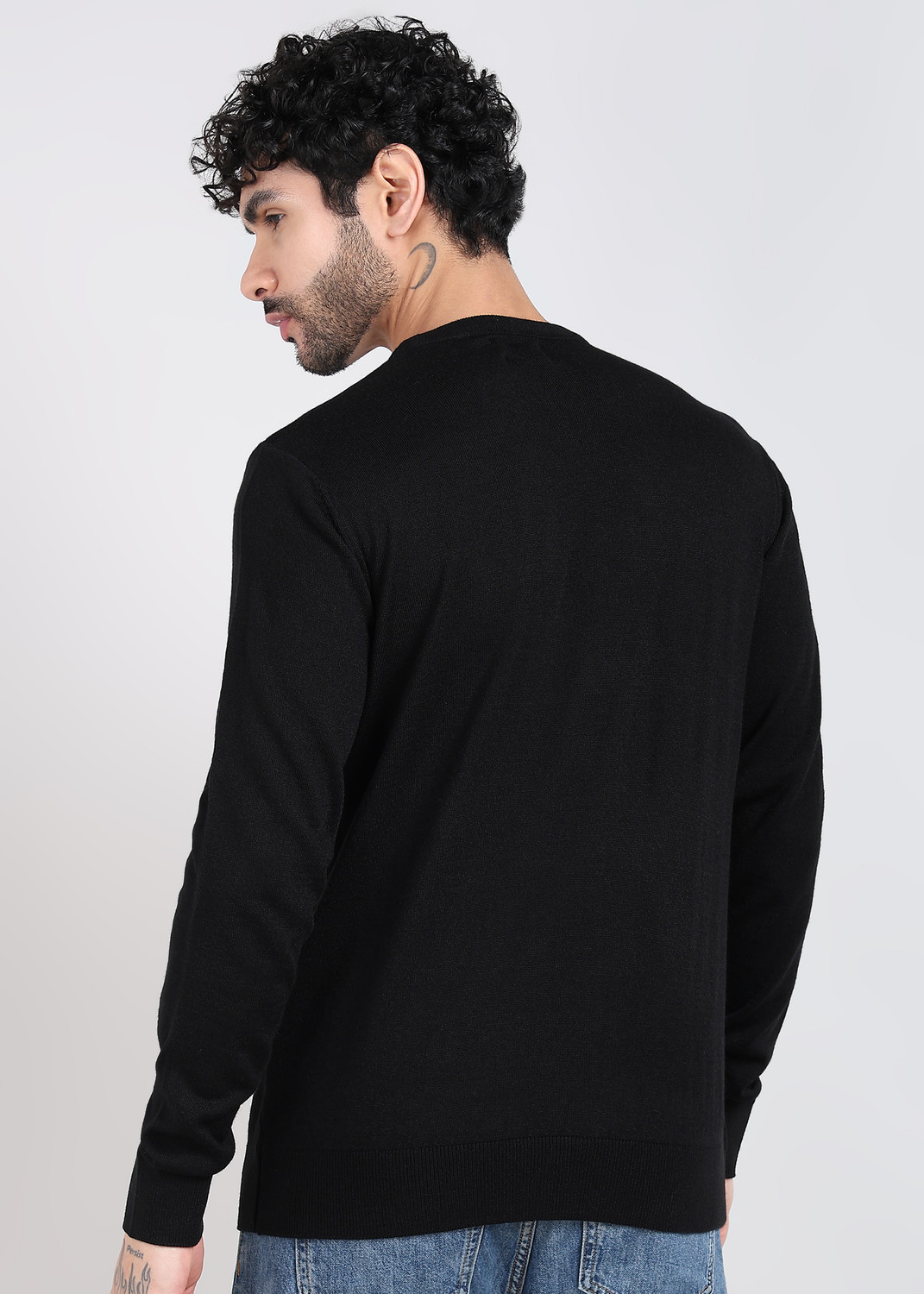 Image of Raymond Solid Crew Neck Casual Men Black Sweater