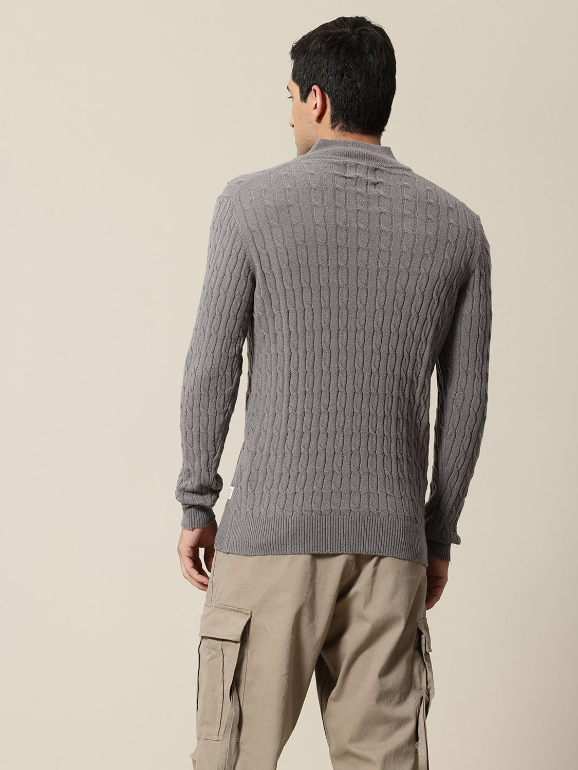 Image of Mr Bowerbird Self Design High Neck Casual Men Grey Sweater