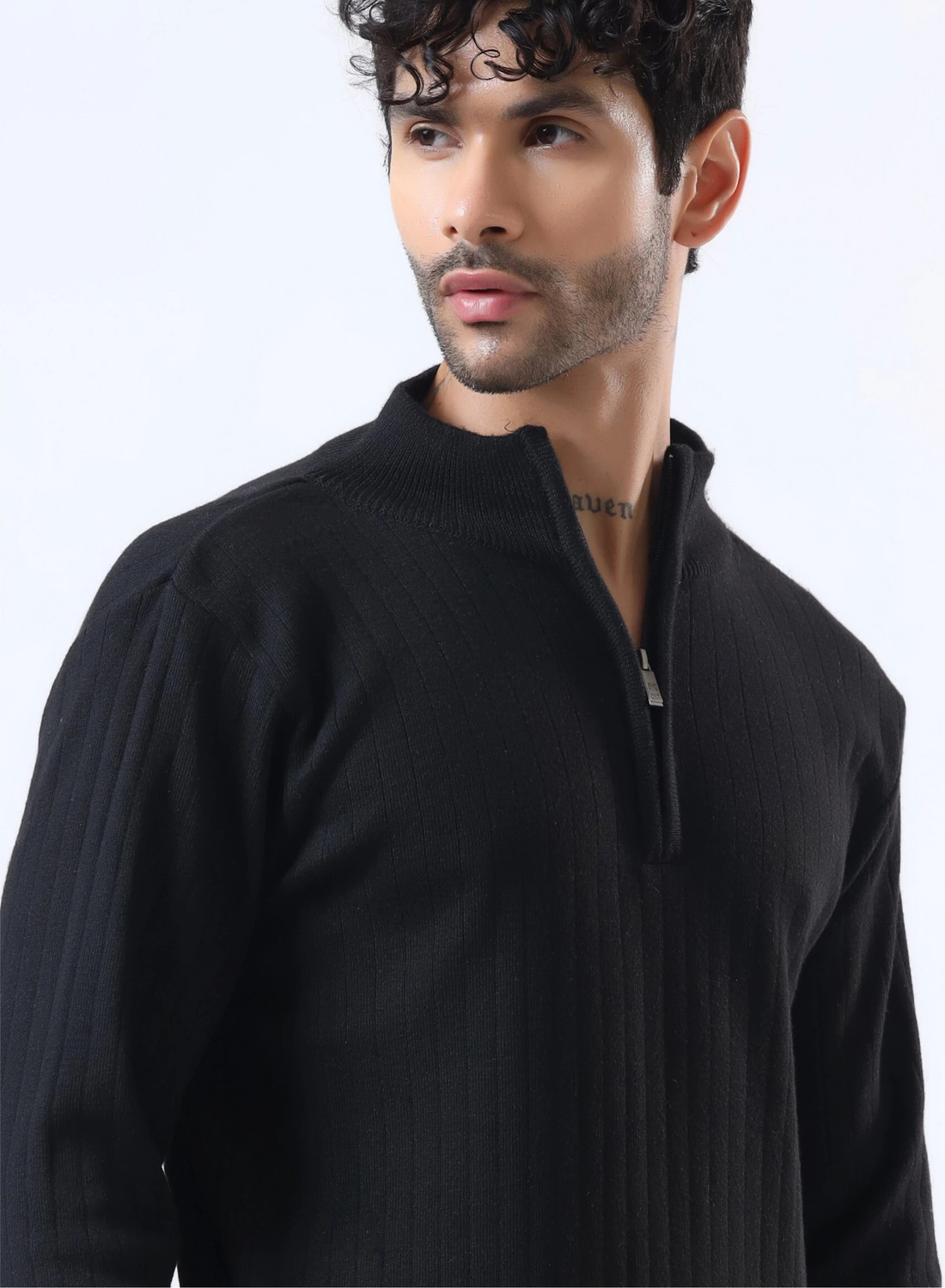 Image of WOOLBERRY Solid High Neck Casual Men Black Sweater