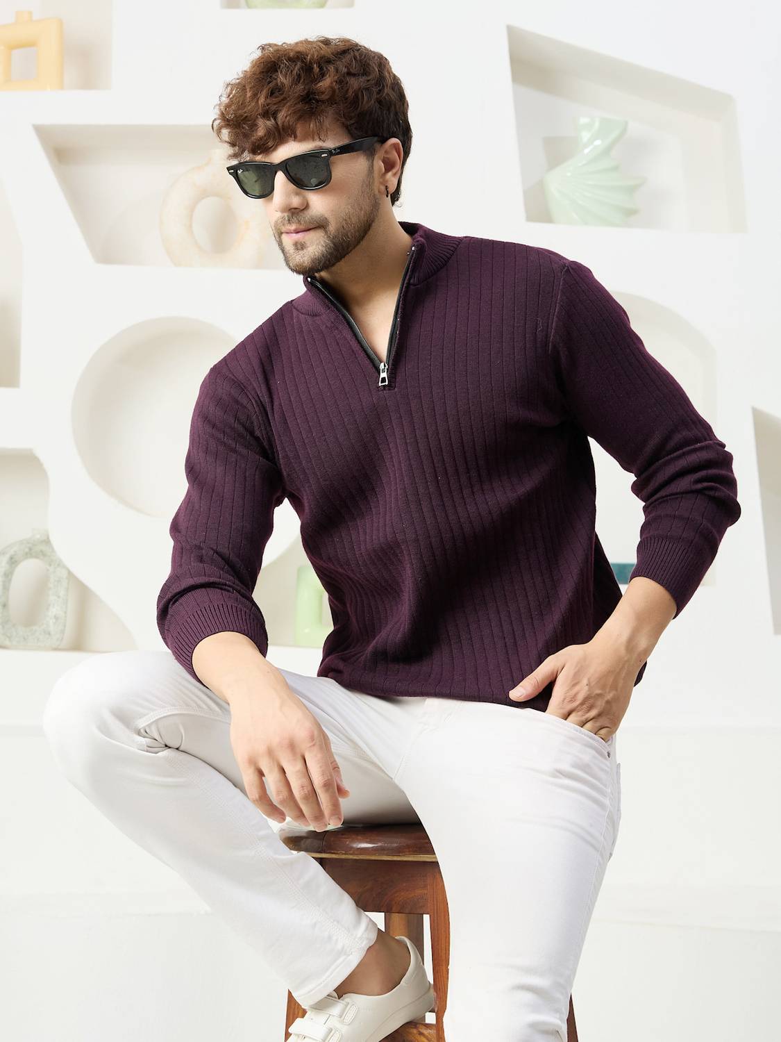 KVETOO Purple High Neck Men's Sweater - Image 1