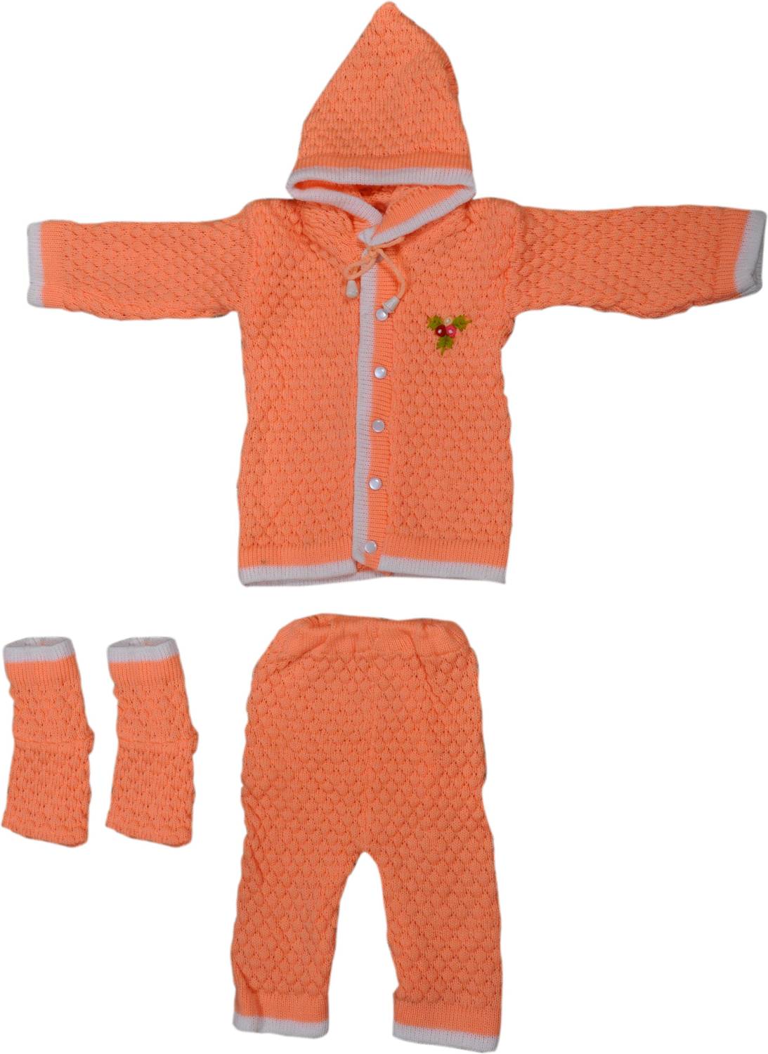 Ajsons Fashion Woven Hooded Neck Casual Baby Boys & Baby Girls Orange Sweater