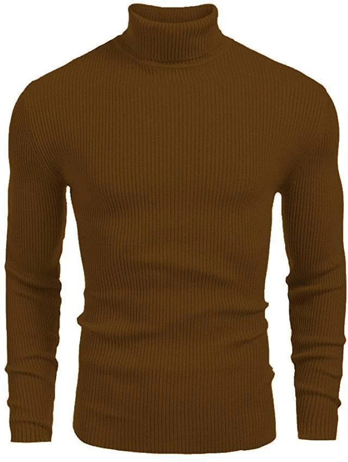 Image of HouseOfCommon Men Solid High Neck Brown Sweater