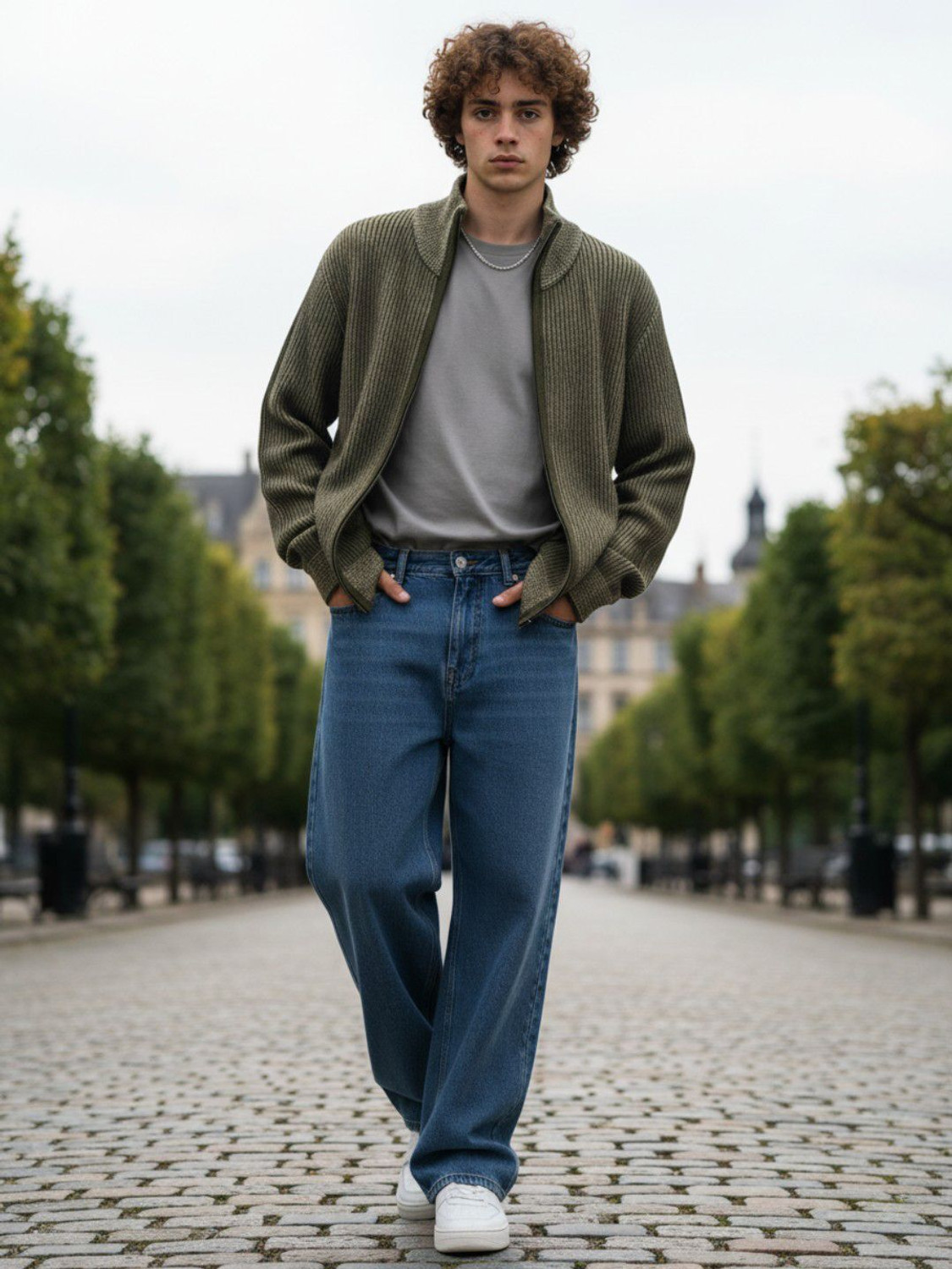 Image of Glitchez Self Design Collared Neck Casual Men Green Sweater