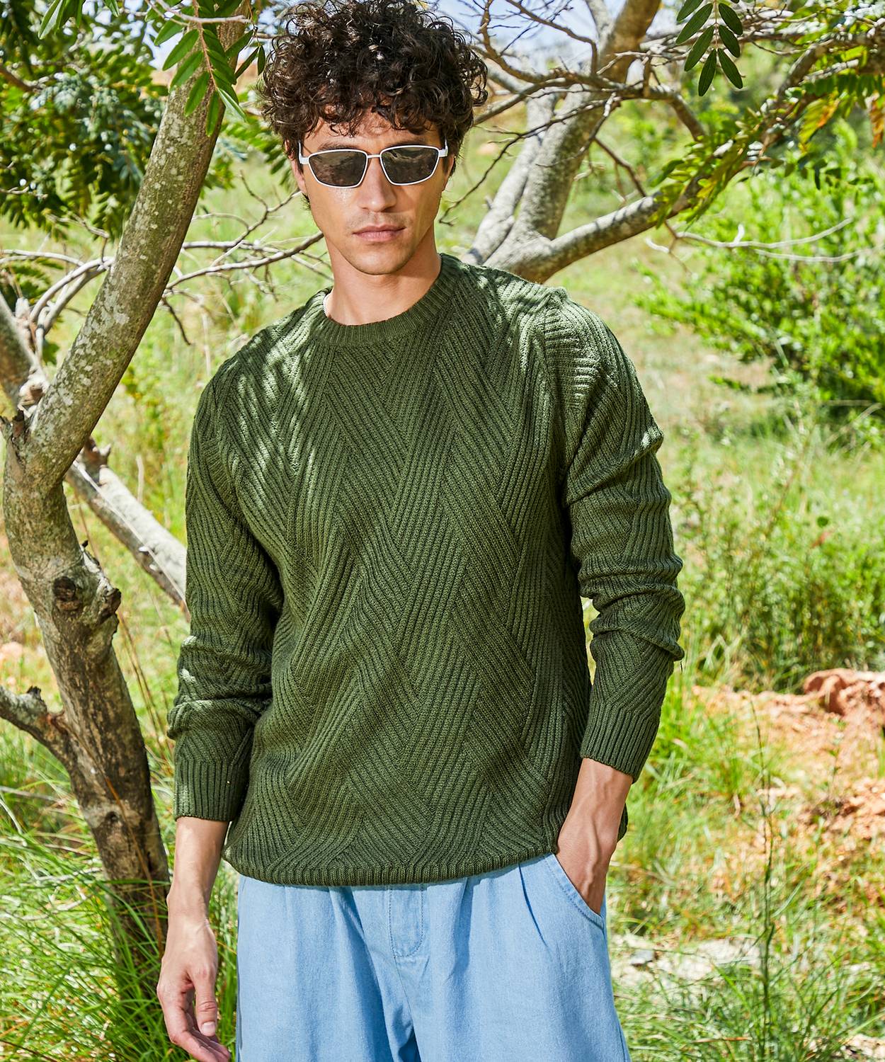CAHOOT Self Design Round Neck Casual Men Green Sweater