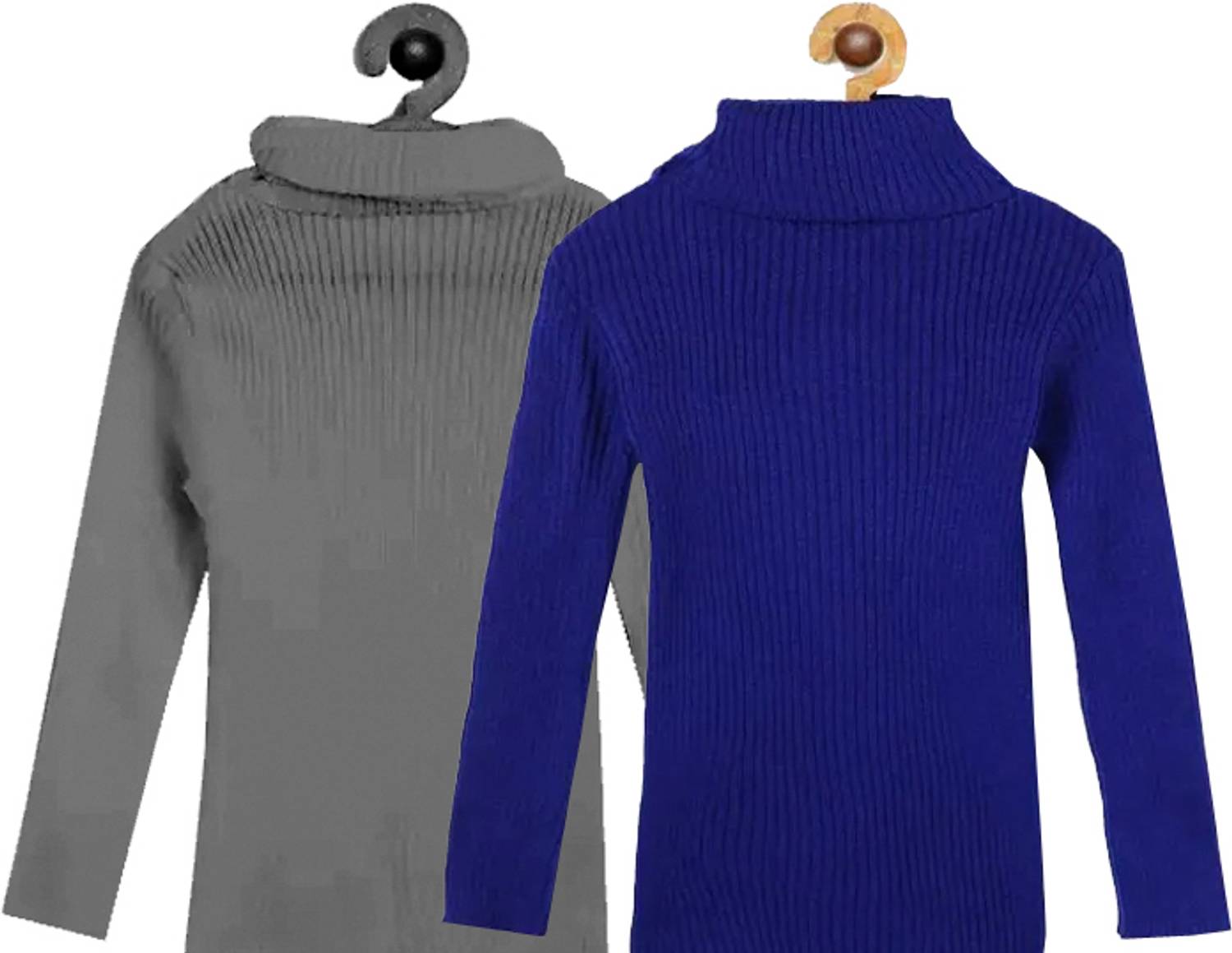 100LUCK Self Design High Neck Casual Boys & Girls Grey, Dark Blue Sweater