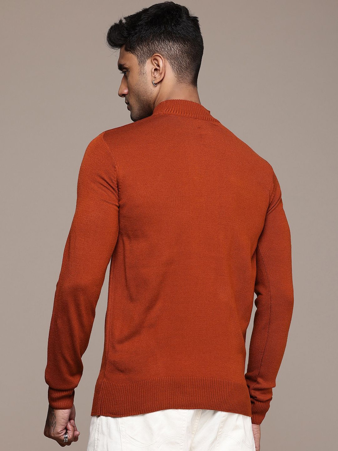 Image of Roadster Solid High Neck Casual Men Red Sweater