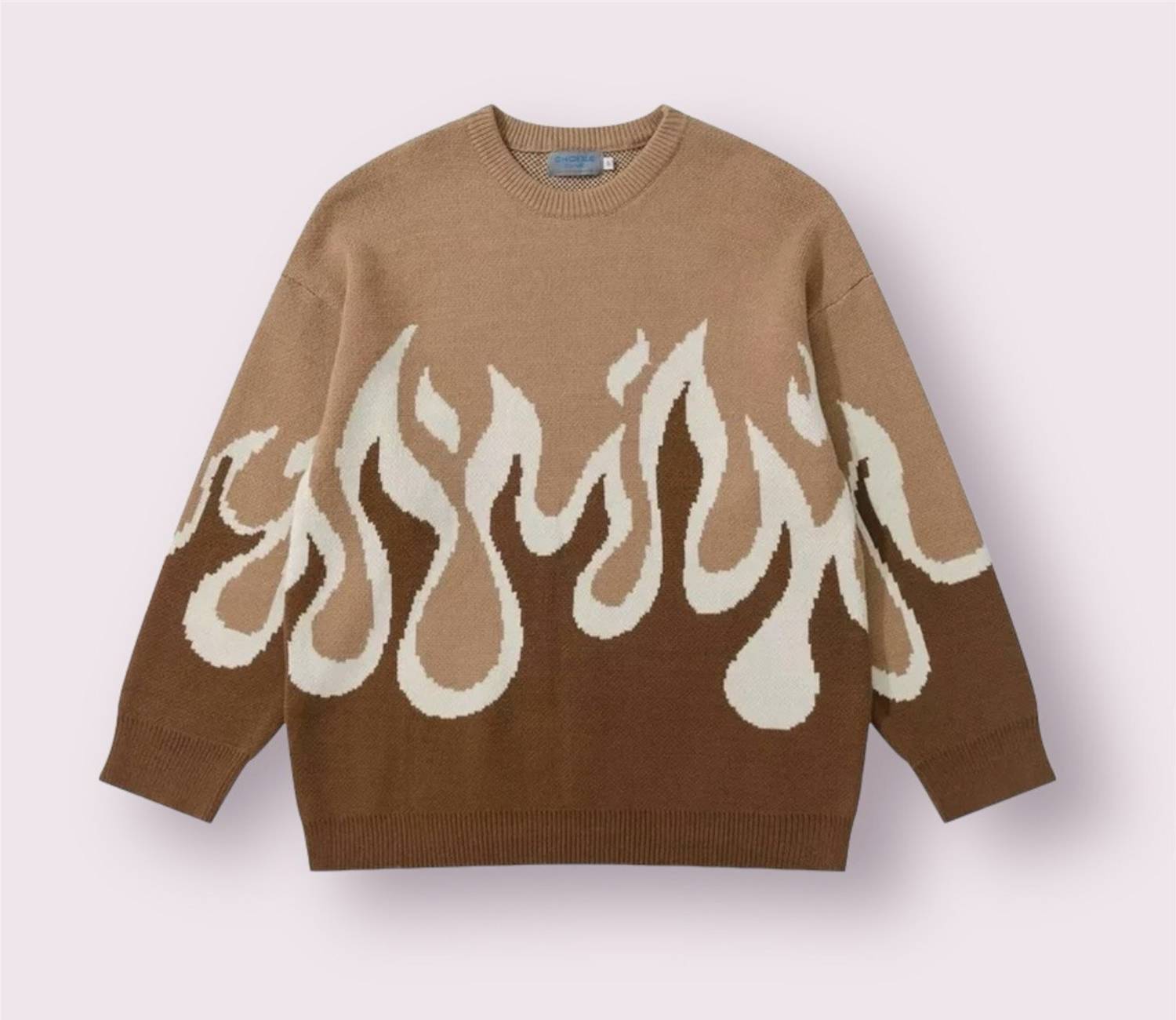 Eddicted Men Brown Colorblock Round Neck Sweater