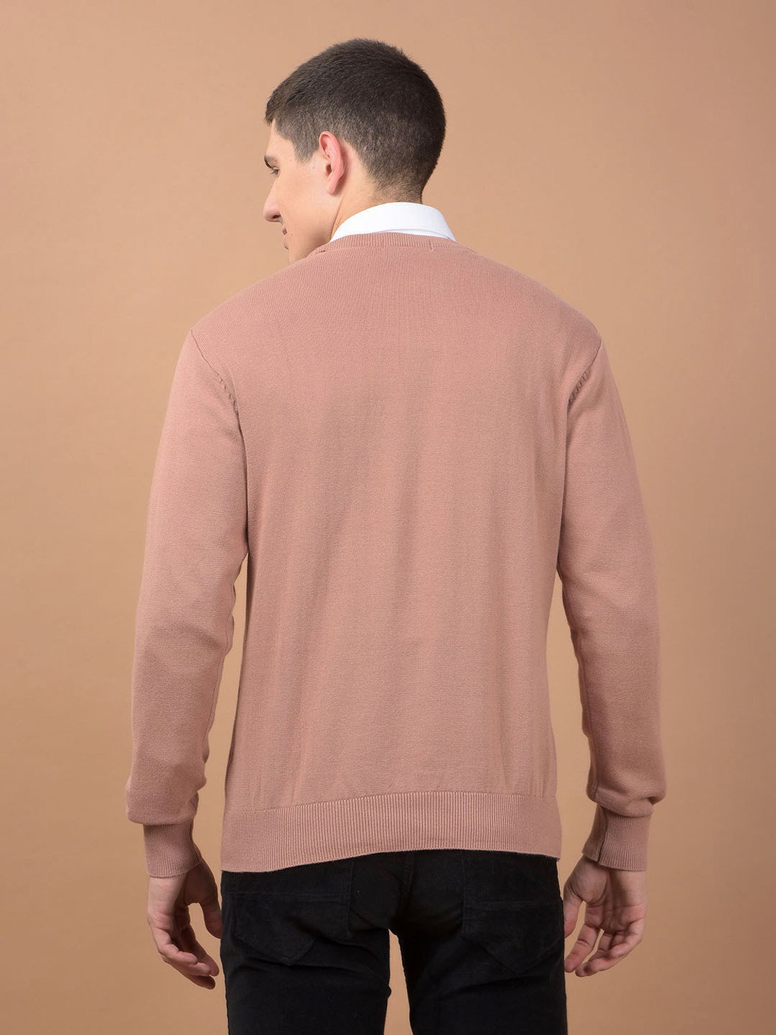 Image of CANTABIL Solid Round Neck Casual Men Pink Sweater