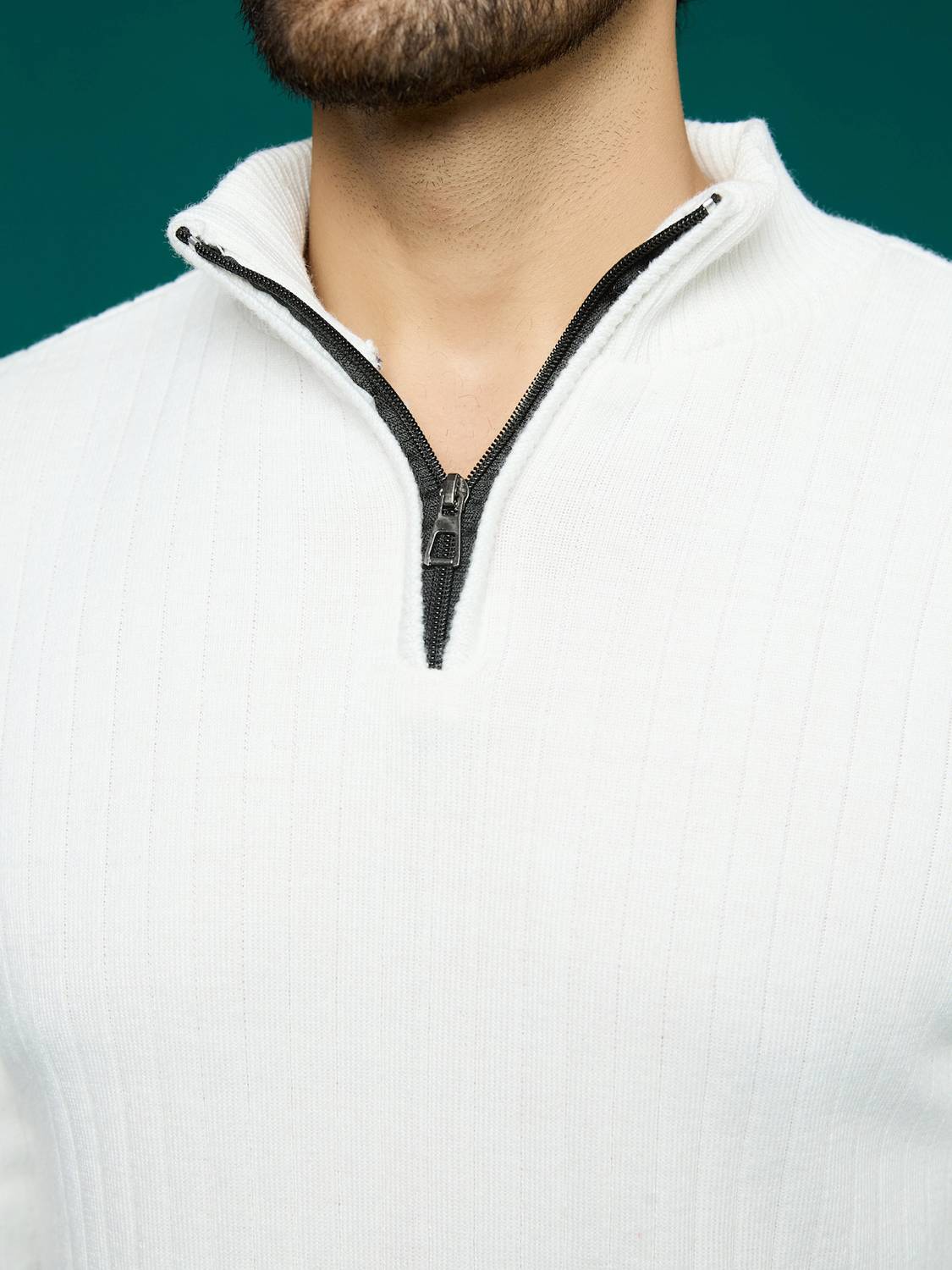 KVETOO Self Design High Neck Casual Men White Sweater - Buy KVETOO