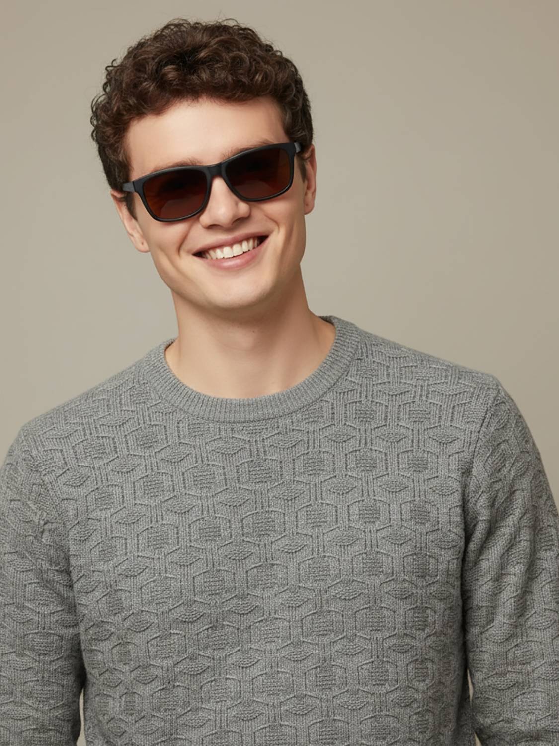 AIN6 Self Design Round Neck Casual Men Grey Sweater
