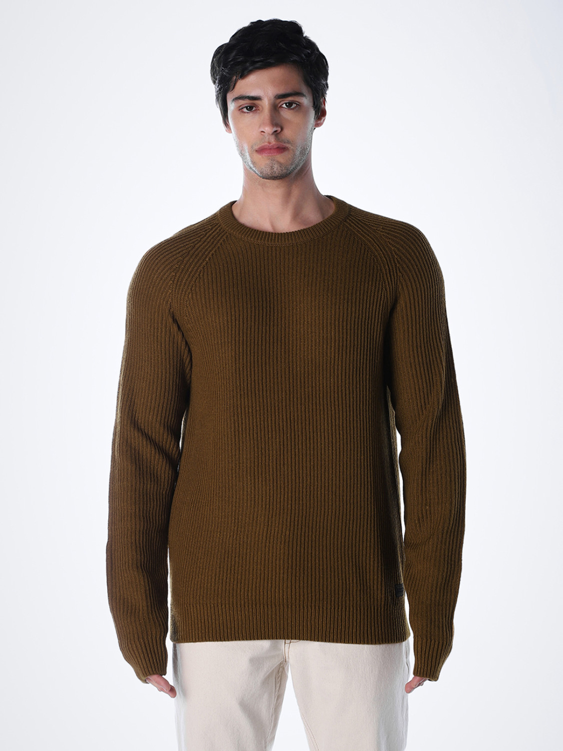 Image of JACK & JONES Self Design Crew Neck Casual Men Brown Sweater