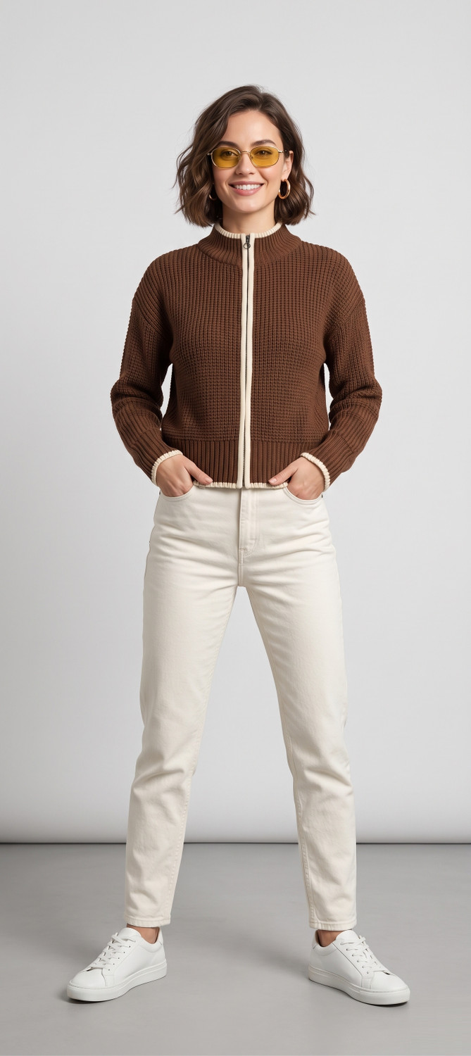 Image of WOOLBERRY Self Design High Neck Casual Women Brown Sweater