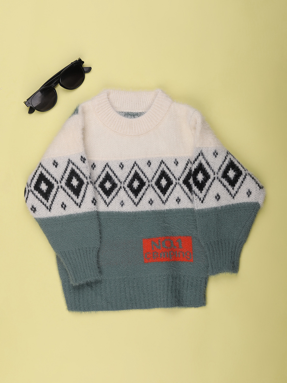 Image of V-MART Boys Printed Round Neck Green Sweater