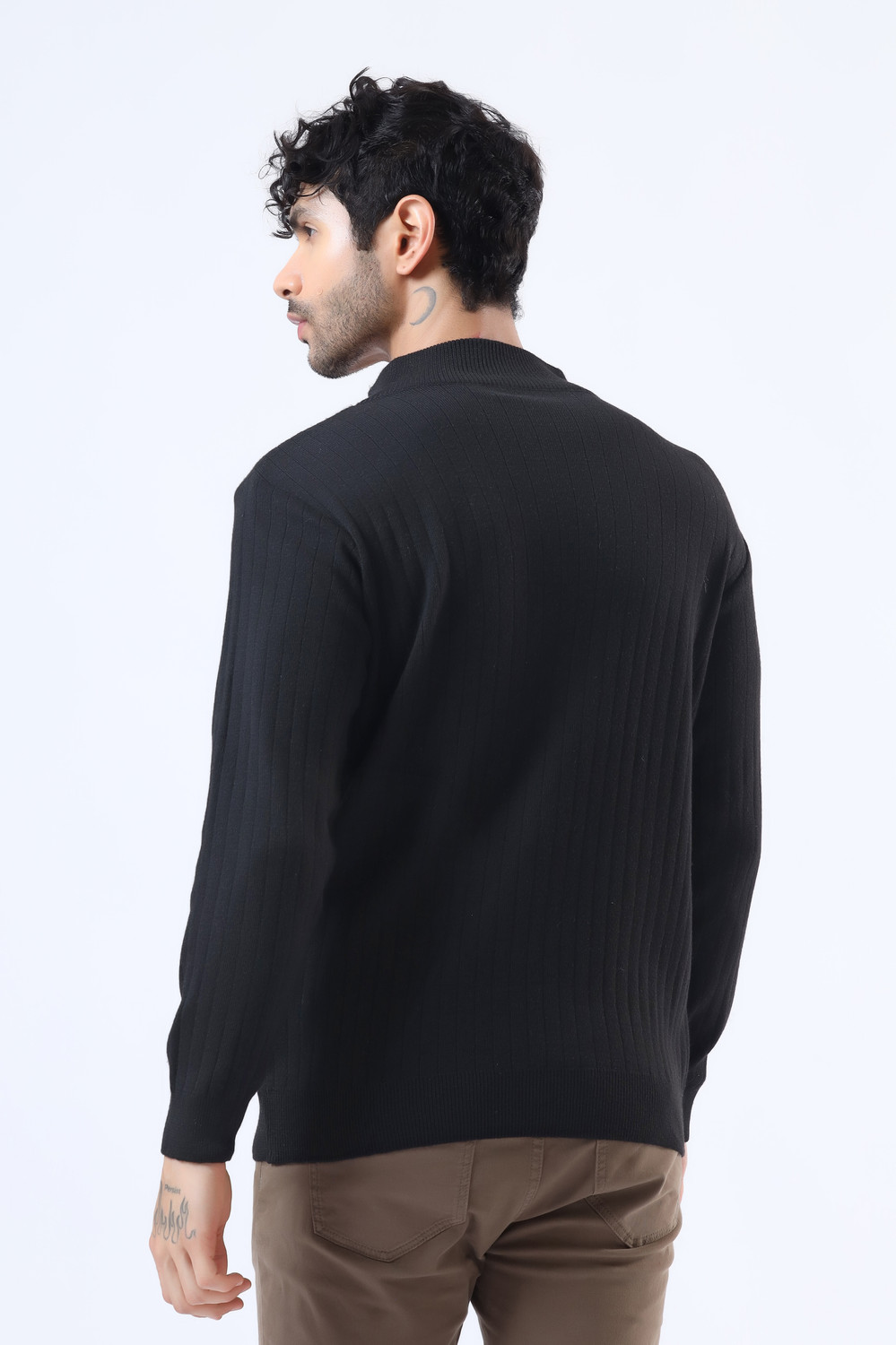 Image of WOOLBERRY Solid High Neck Casual Men Black Sweater