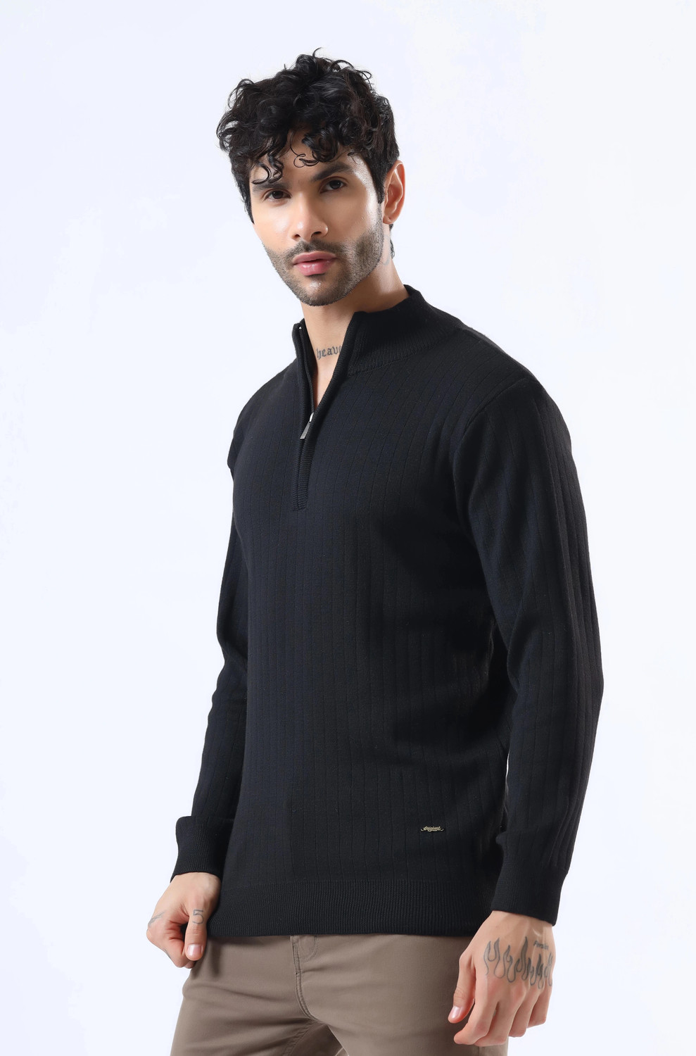 Image of WOOLBERRY Solid High Neck Casual Men Black Sweater
