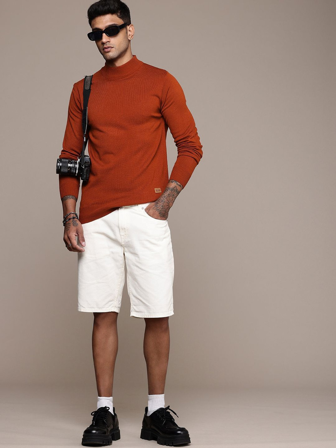 Image of Roadster Solid High Neck Casual Men Red Sweater