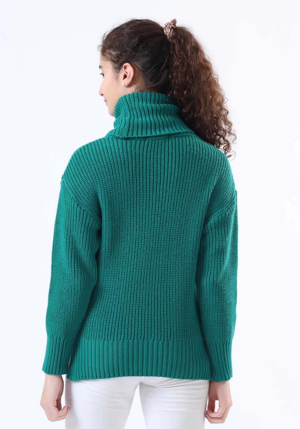 Image of WOOLBERRY Women Self Design High Neck Green Sweater