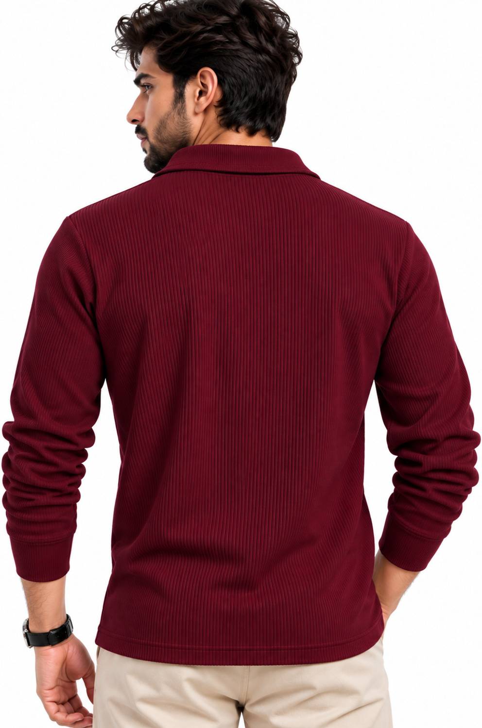 DarkMount Solid High Neck Casual Men Maroon Sweater - Image 3