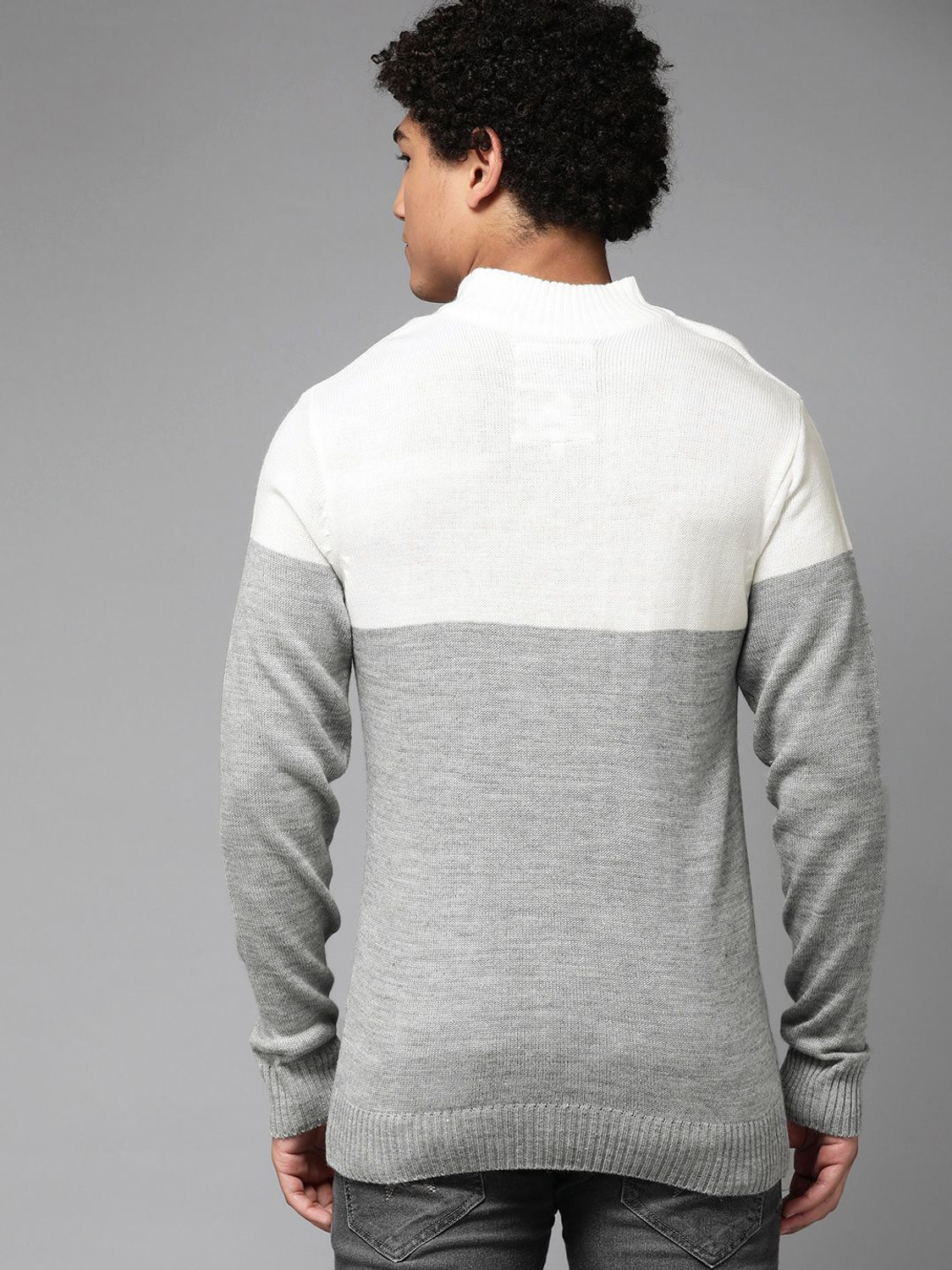 Image of Roadster Men Colorblock High Neck Grey Sweater