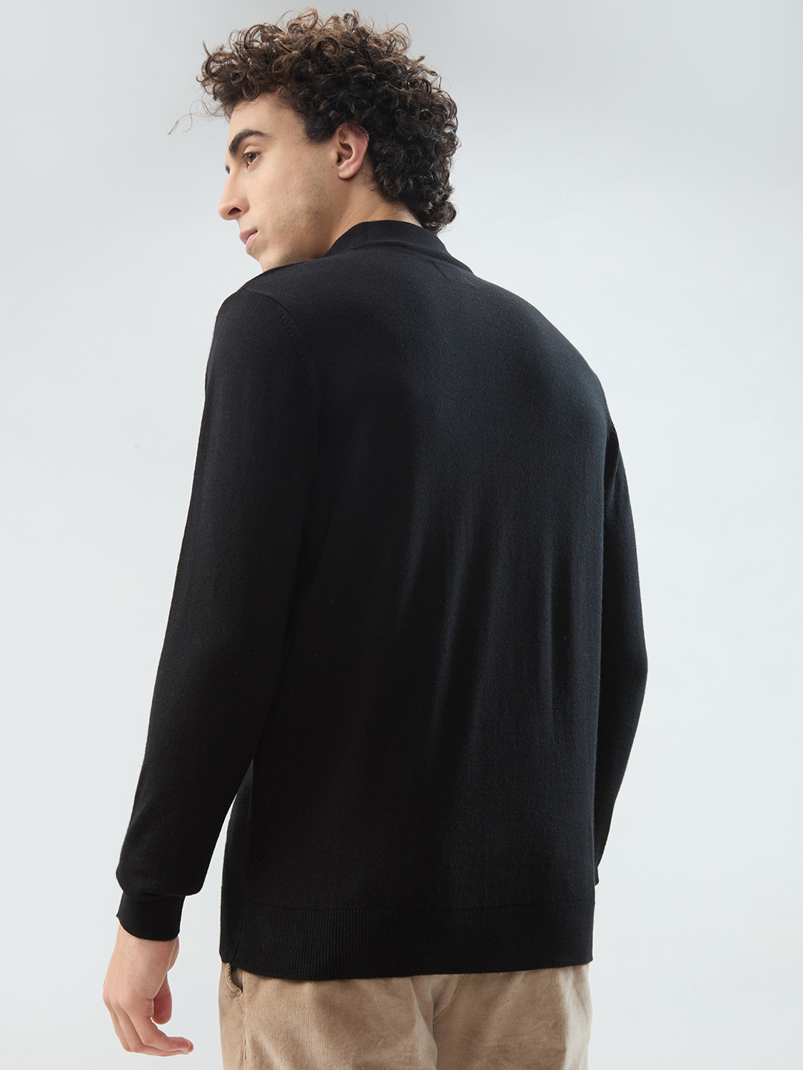 Image of Raymond Solid Collared Neck Casual Men Black Sweater