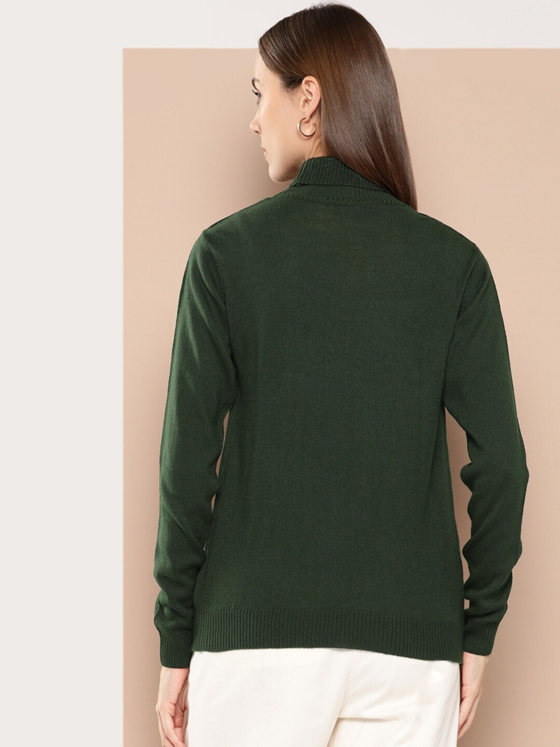 Image of her by invictus Solid Turtle Neck Casual Women Green Sweater