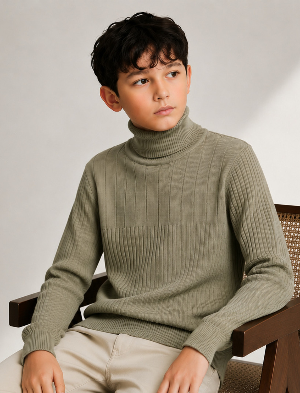 Image of Clothify Self Design Turtle Neck Casual Boys Light Green Sweater