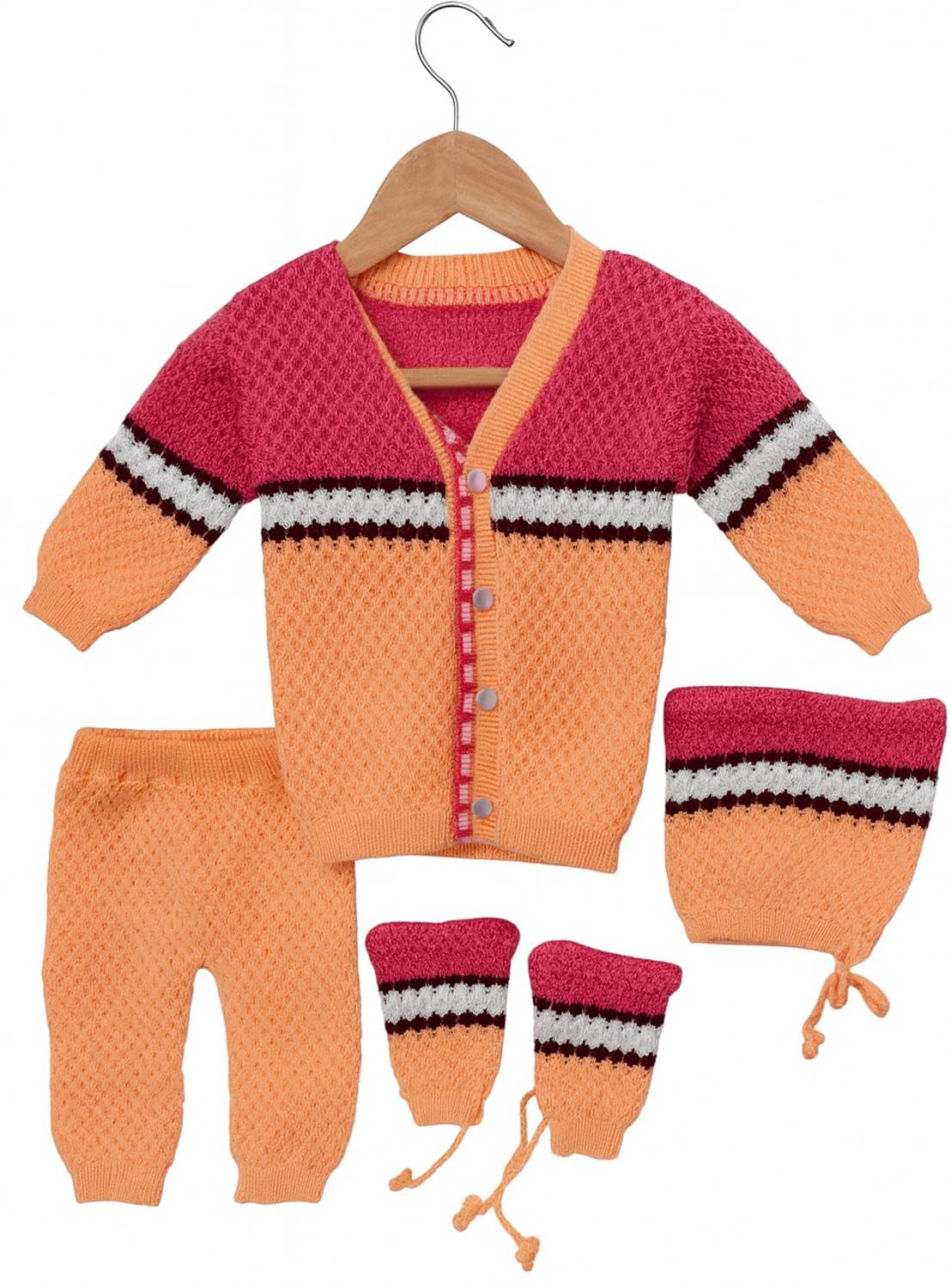 bloomkids Self Design V Neck Casual Baby Boys & Baby Girls Orange Sweater
