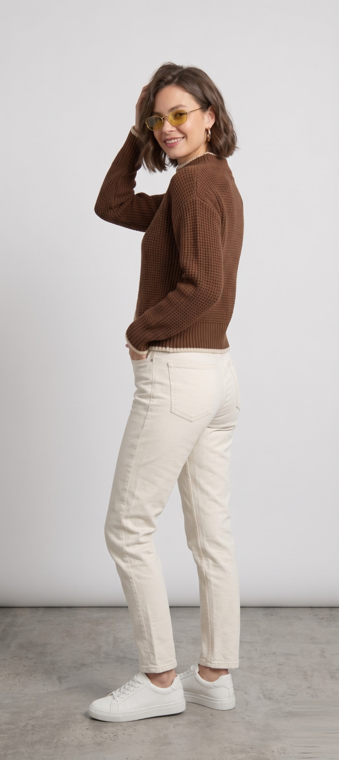 Image of WOOLBERRY Self Design High Neck Casual Women Brown Sweater