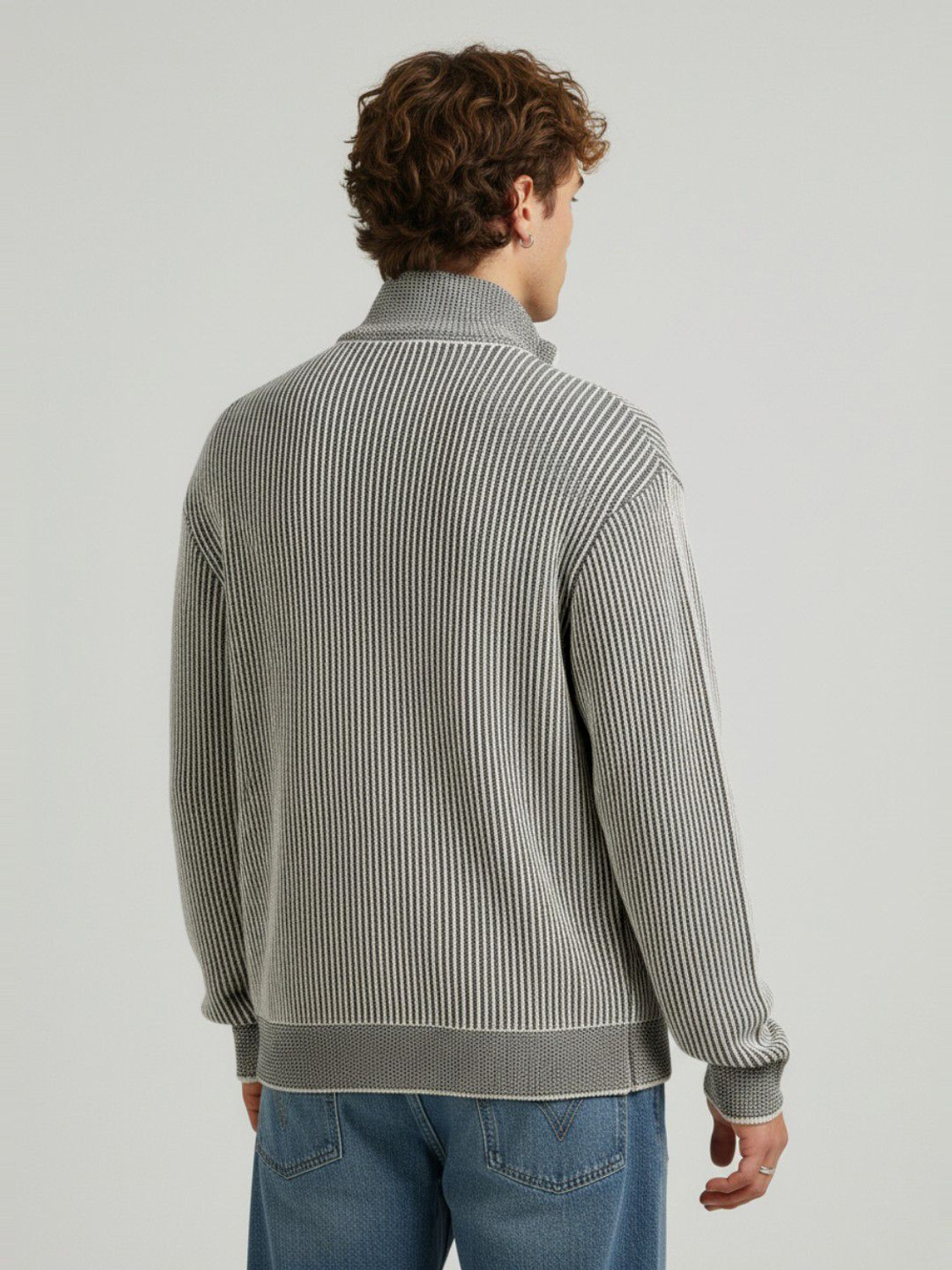 Image of Glitchez Self Design Collared Neck Casual Men Grey Sweater