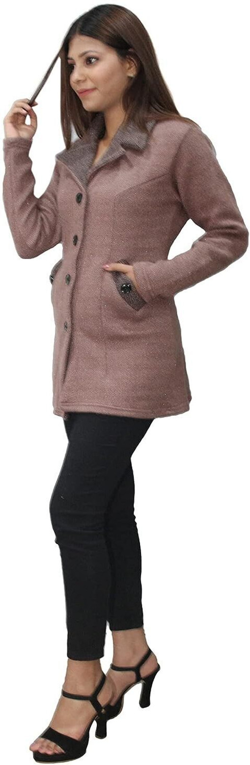 Image of Hautemoda Solid Collared Neck Casual Women Brown Sweater
