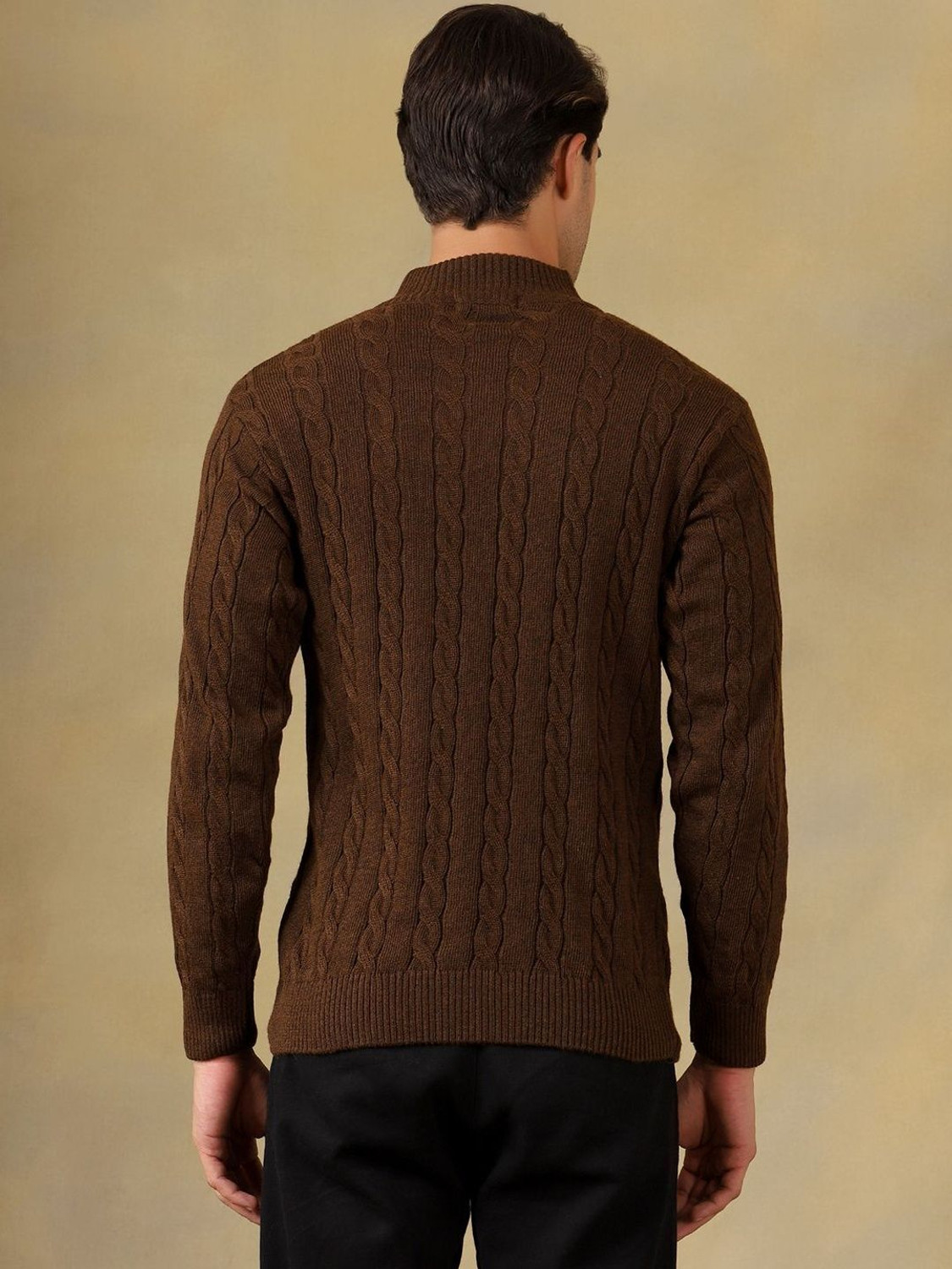 Image of Roadster Self Design High Neck Casual Men Brown Sweater