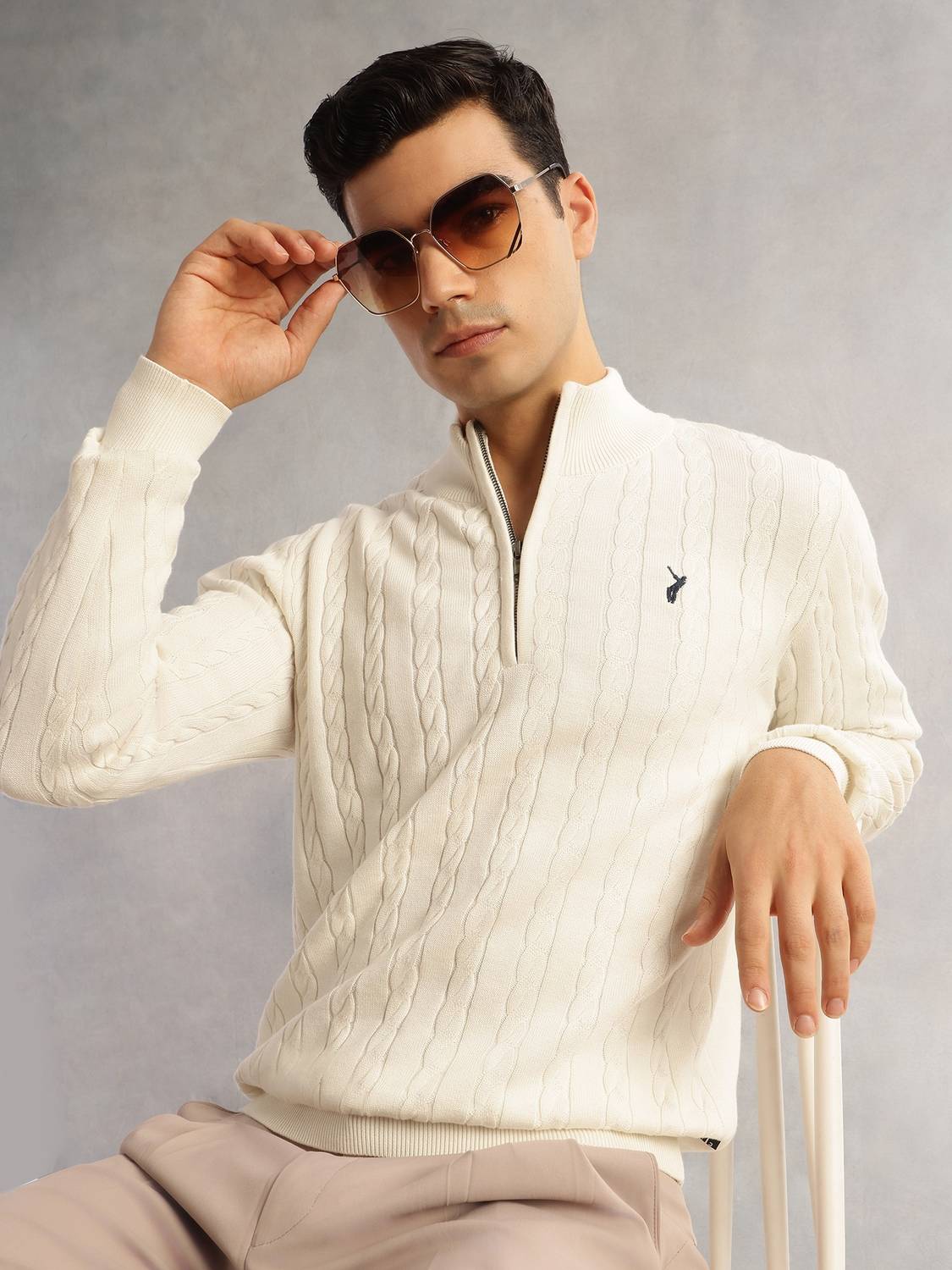 Thomas Scott Mandarin Neck White Sweater - Image 1
