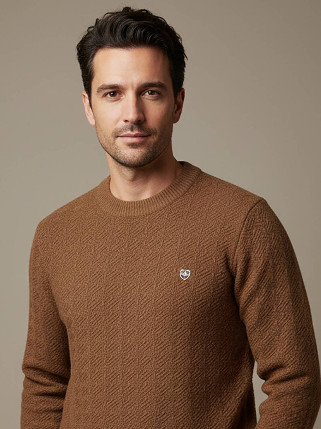 AIN6 Self Design Round Neck Casual Men Brown Sweater