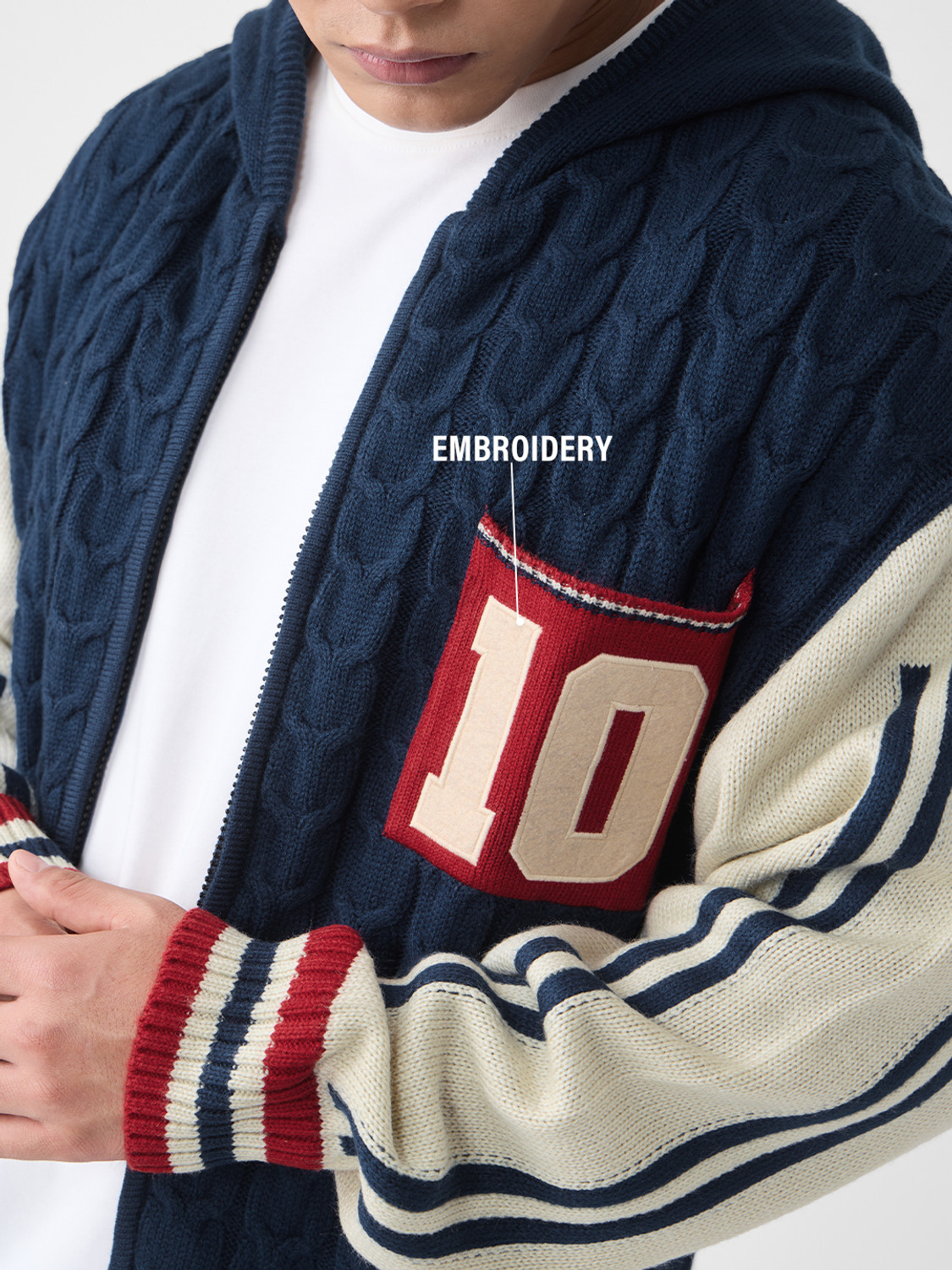 Image of The Souled Store Embroidered Hooded Neck Casual Men Dark Blue Sweater