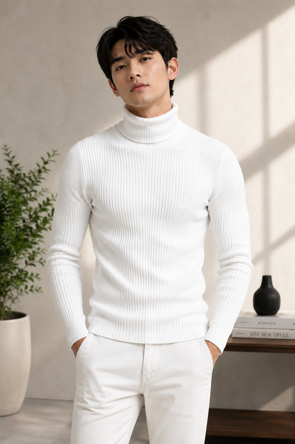 Image of Alltribe Men Self Design High Neck White Sweater